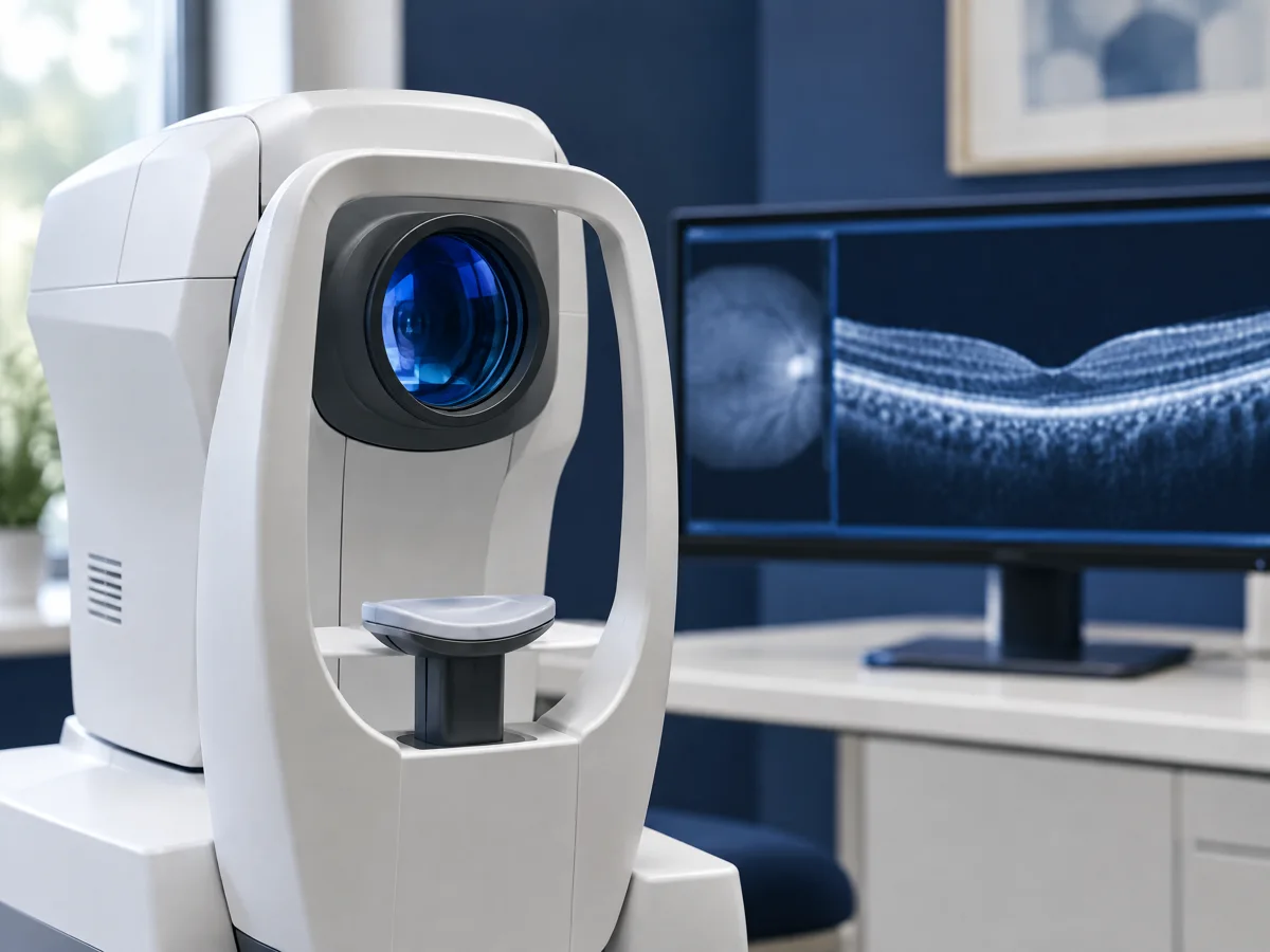 Illustrative retinal imaging equipment, not a photograph of practice equipment